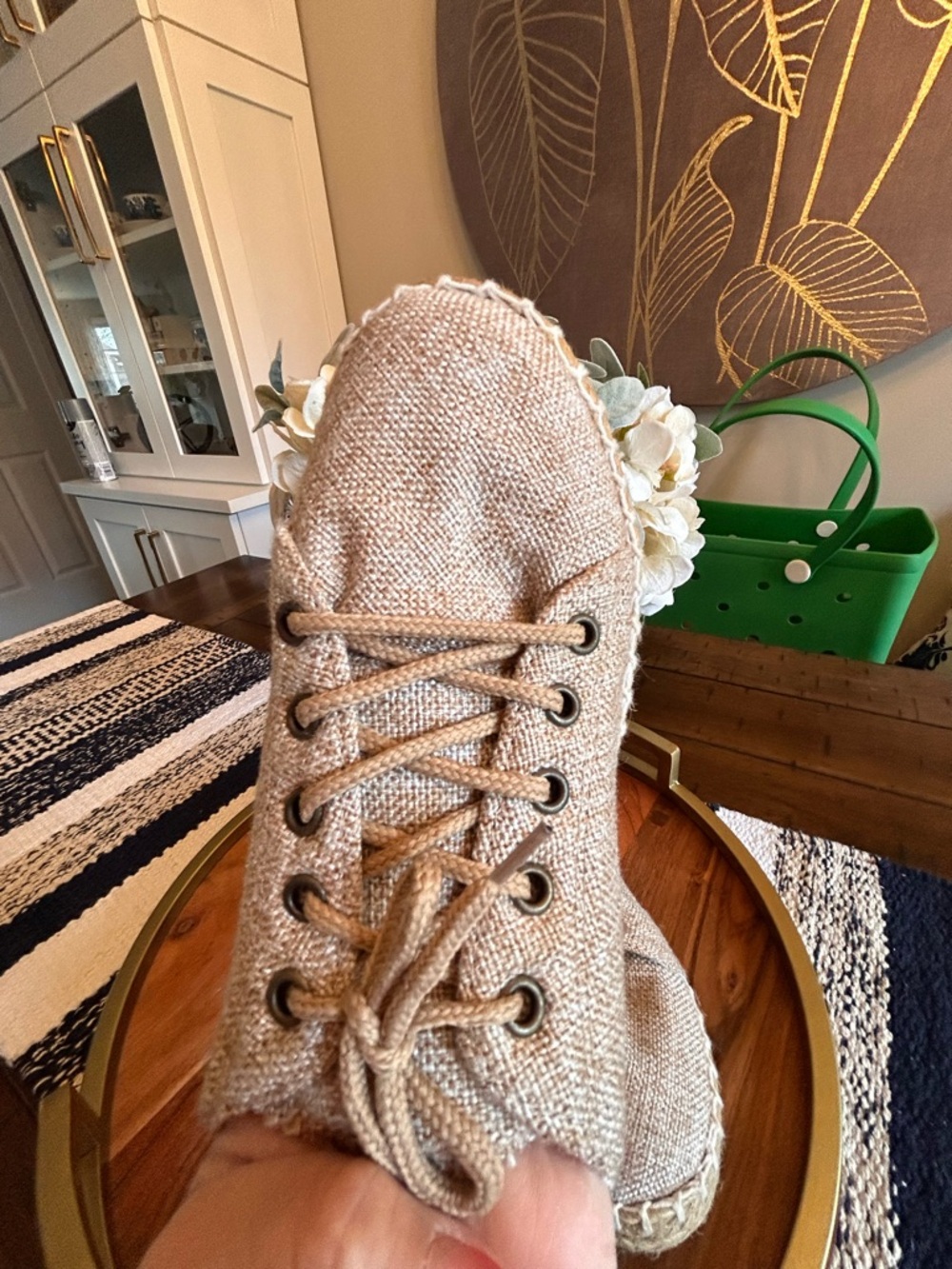 Women’s Espadrille Lace-Up Sneakers - Natural Beige - Picture 3 of 6